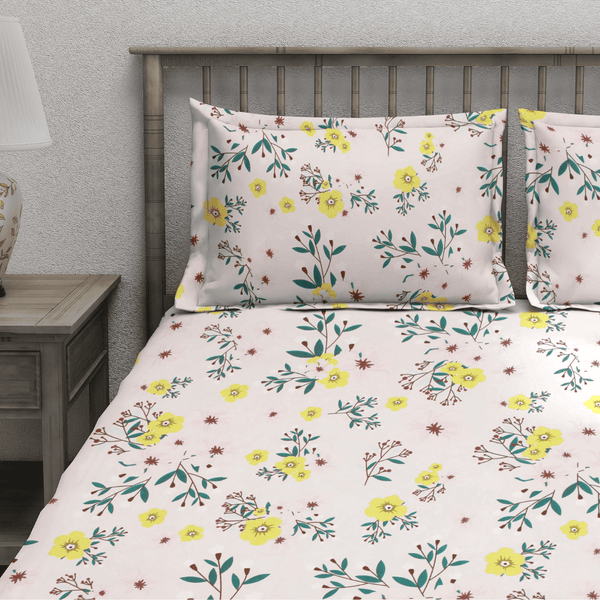 Floral 210 TC Flat bedsheet with matching pillow covers
