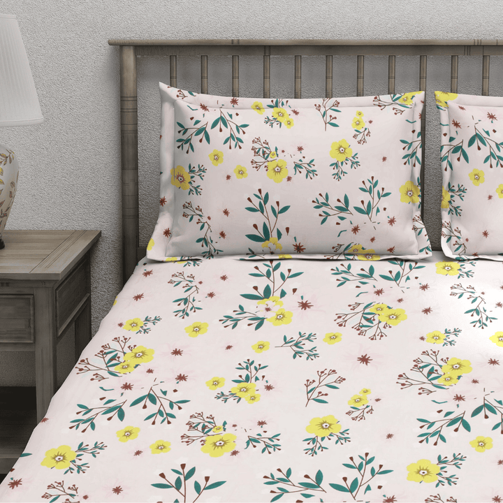 Floral 210 TC Flat bedsheet with matching pillow covers
