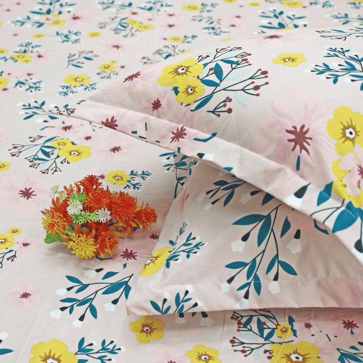 Floral 210 TC Flat bedsheet with matching pillow covers
