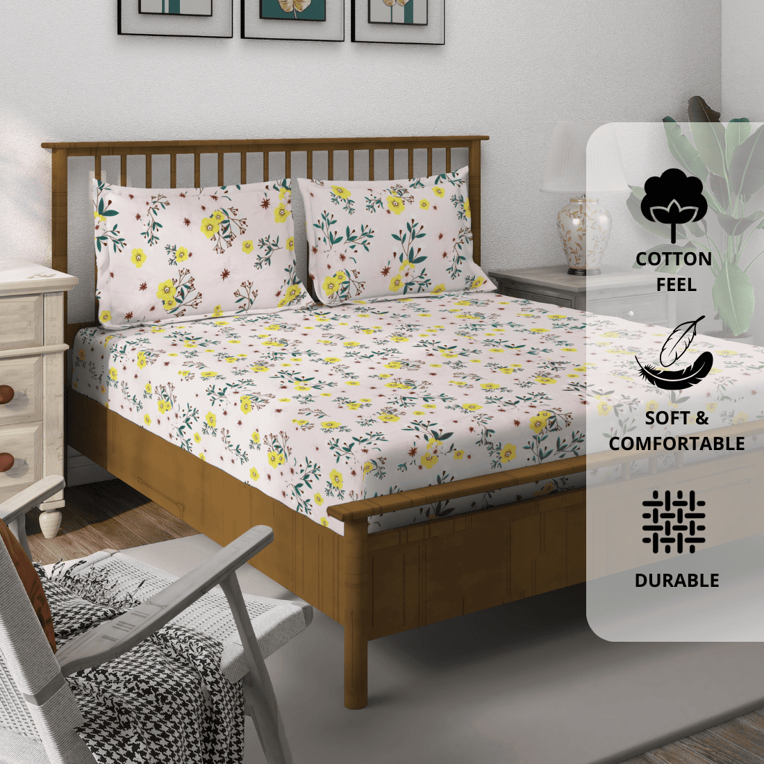 Floral 210 TC Flat bedsheet with matching pillow covers
