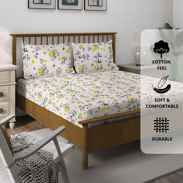 Floral 210 TC Flat bedsheet with matching pillow covers
