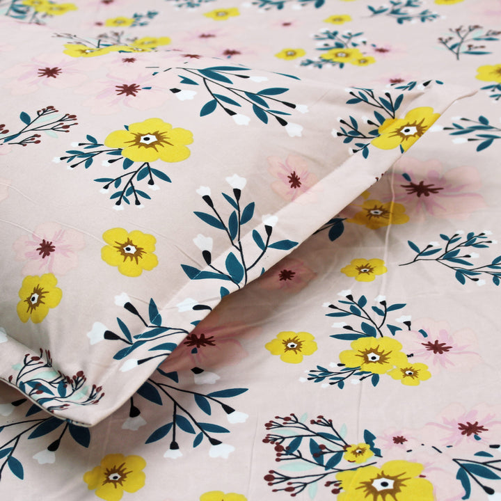 Close Up  Floral 210 TC Flat bedsheet with matching pillow covers
