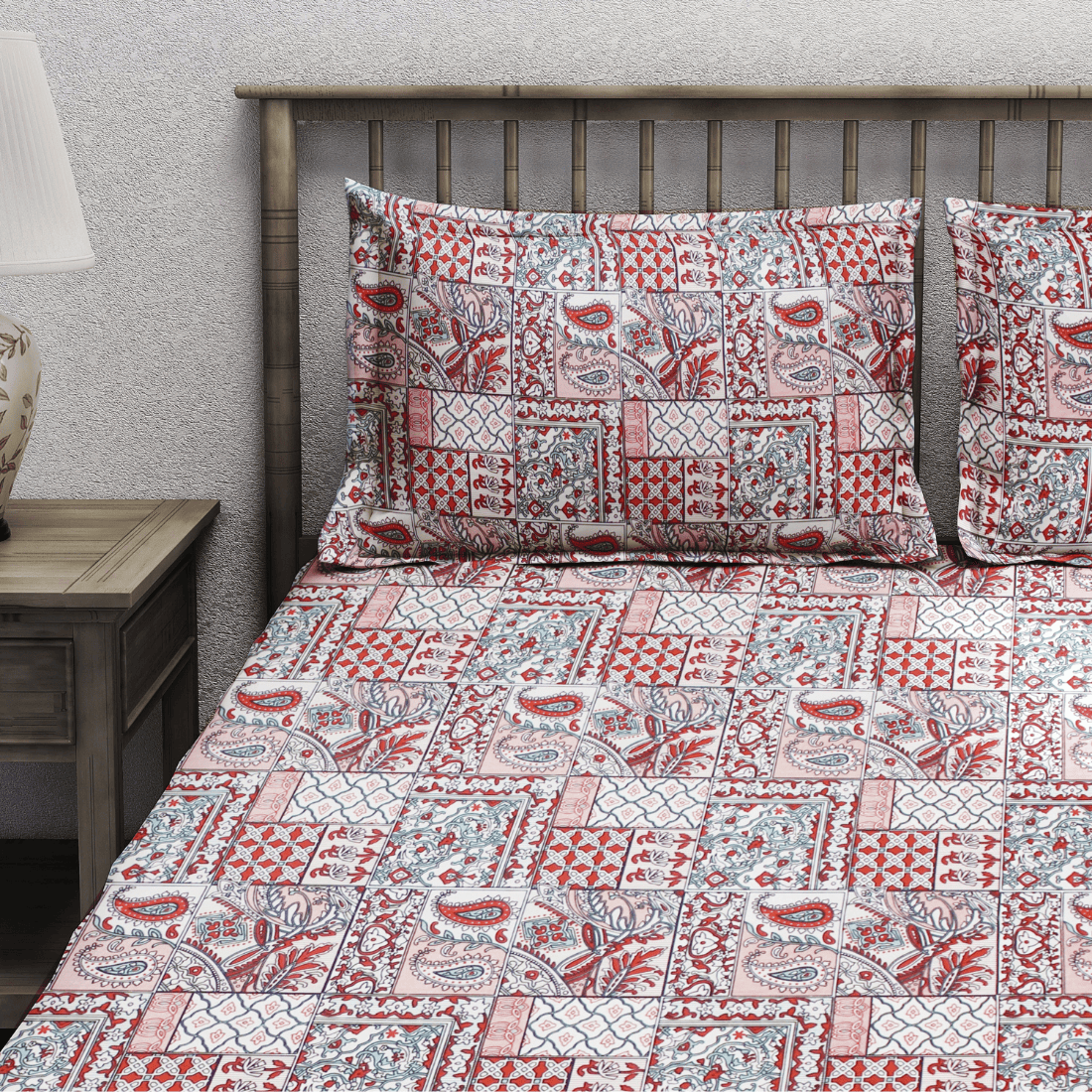 Floral 210 TC Fitted bedsheet with Pillow Covers -  Multicolor