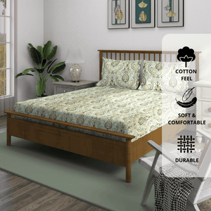 Floral 210 TC Fitted bedsheet with Pillow Covers -  Multicolor
