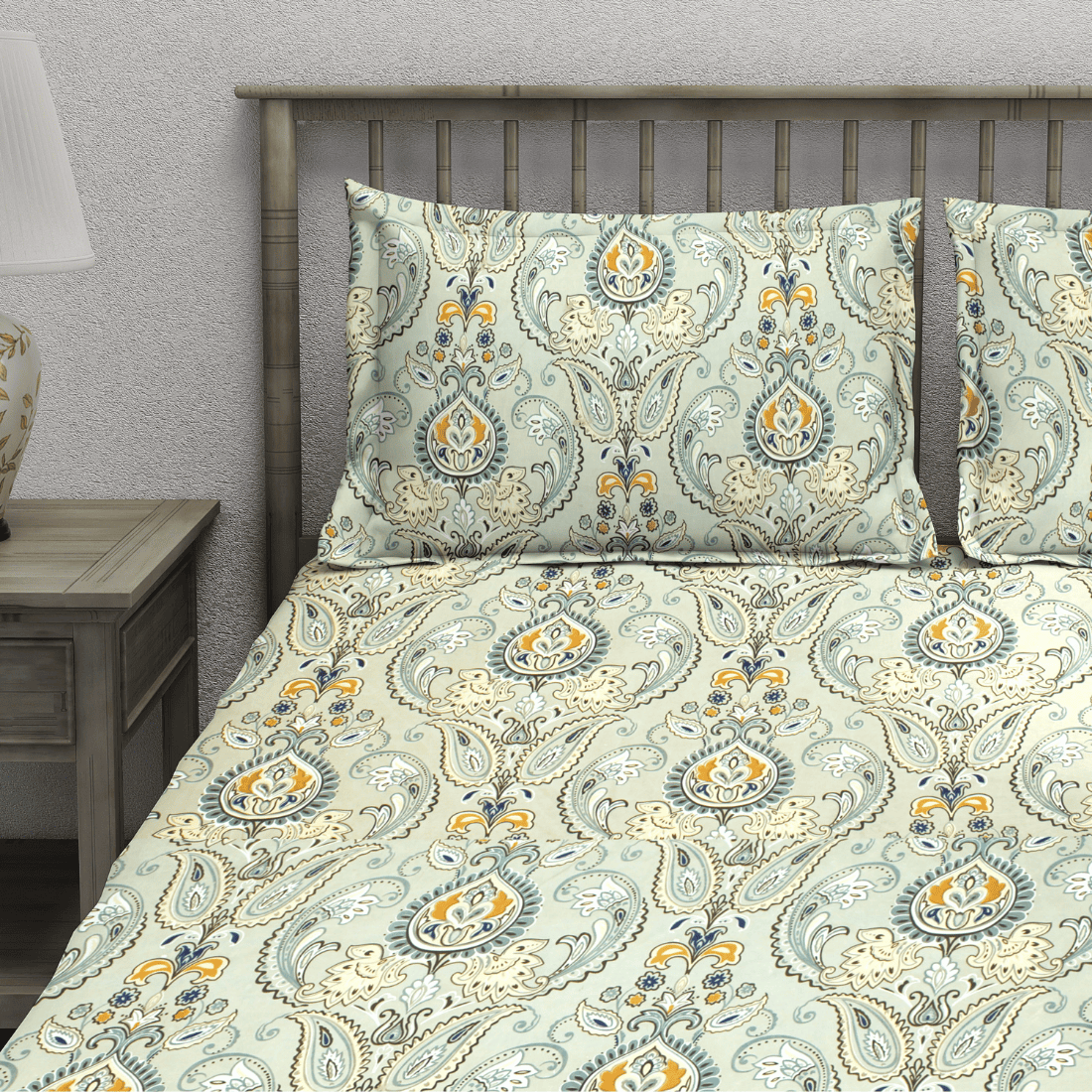 Floral 210 TC Fitted bedsheet with Pillow Covers -  Multicolor