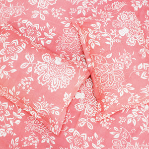 Close up Floral 210 TC Fitted bedsheet with Pillow Covers -  Pink