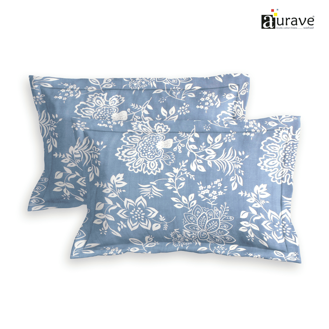 Printed Floral Set of 2 Pcs Pillow Cover - Blue
