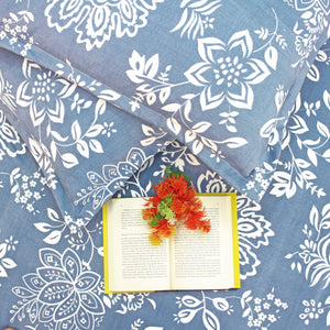 Blue 210 TC floral cotton flat bedsheet with Pillow Cover
