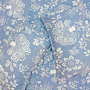 Set of blue 210 TC floral print cotton flat bedsheet and pillow covers