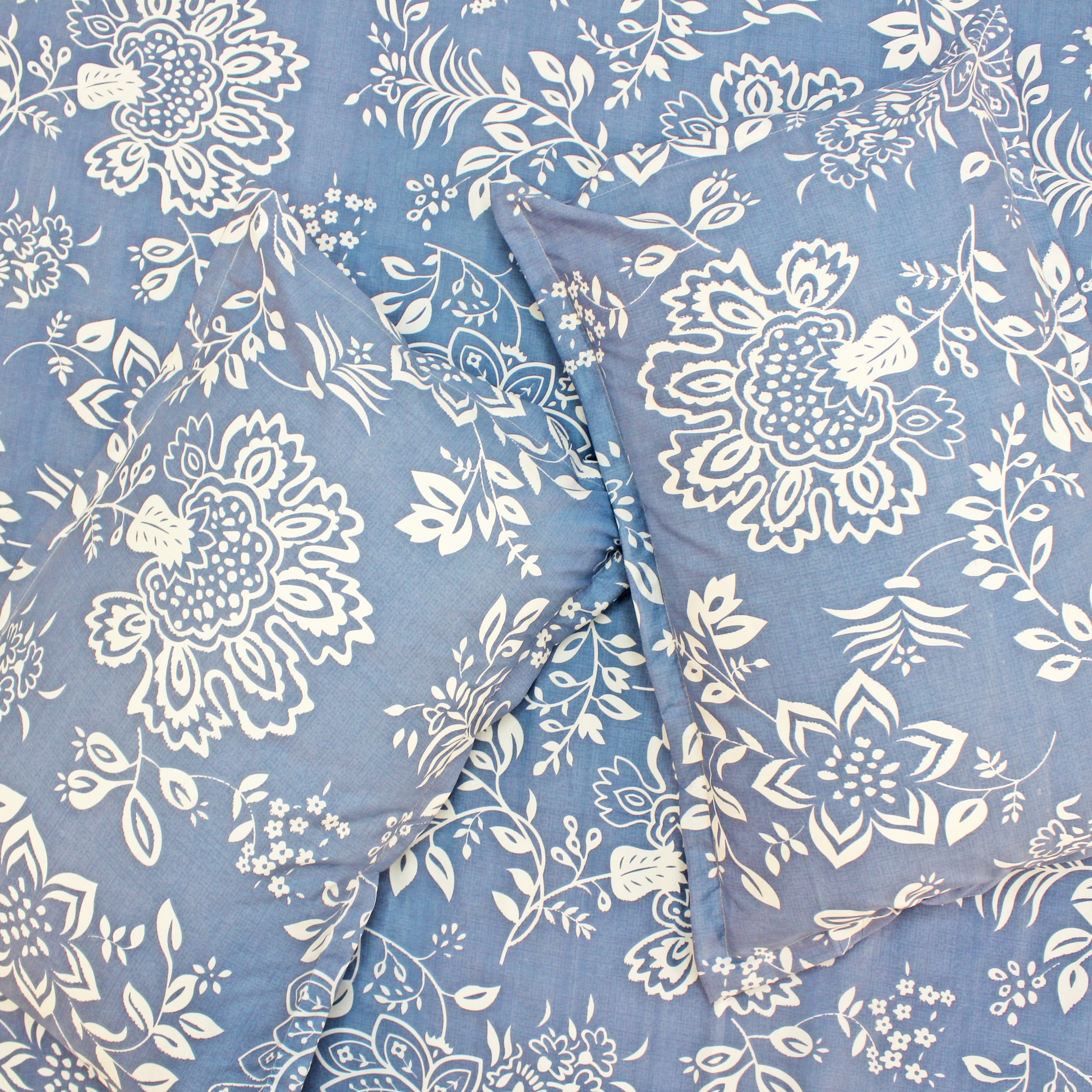 Floral 210 TC Fitted bedsheet with Pillow Covers -  Blue