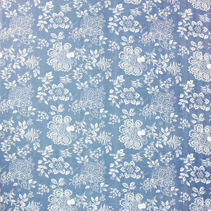 Full pattern view of 210 TC blue floral cotton flat bedsheet 