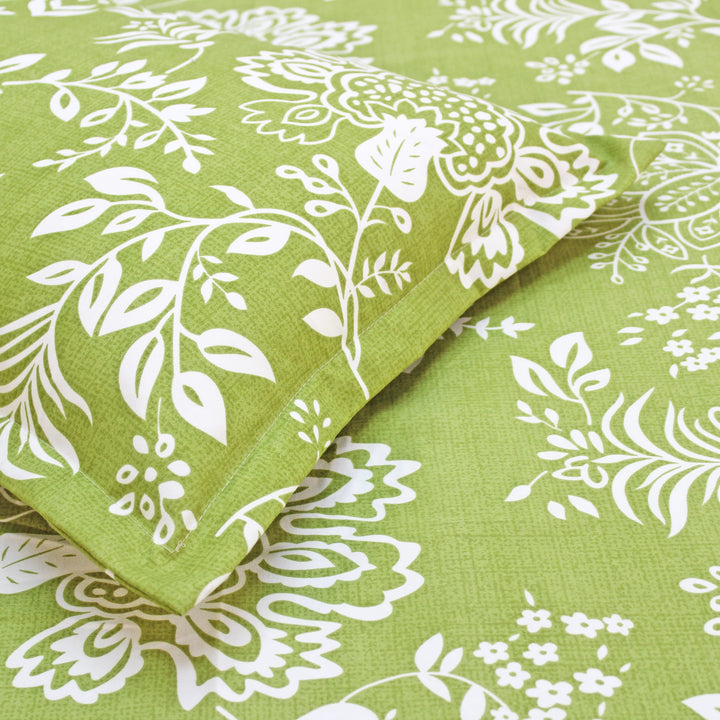 Green Floral 210 TC flat bedsheet with pillow covers