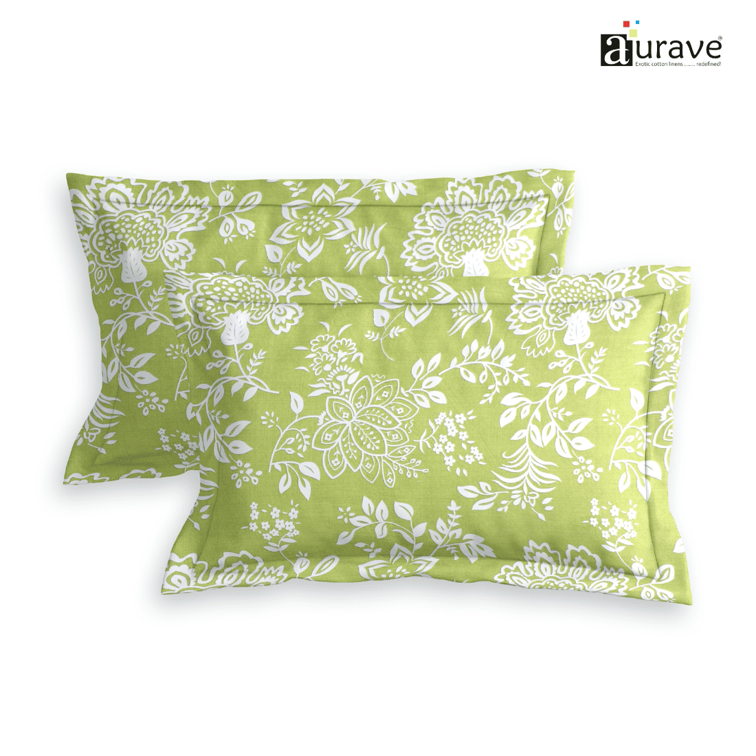 Printed Floral Set of 2 Pcs Pillow Cover - Green