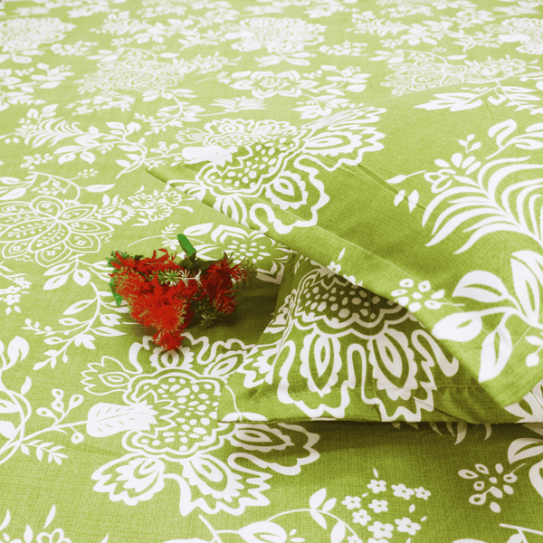 Floral 210 TC Fitted bedsheet with Pillow Covers -  Green