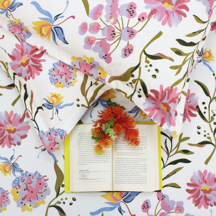 Bedroom setup with Aurave floral bedsheet