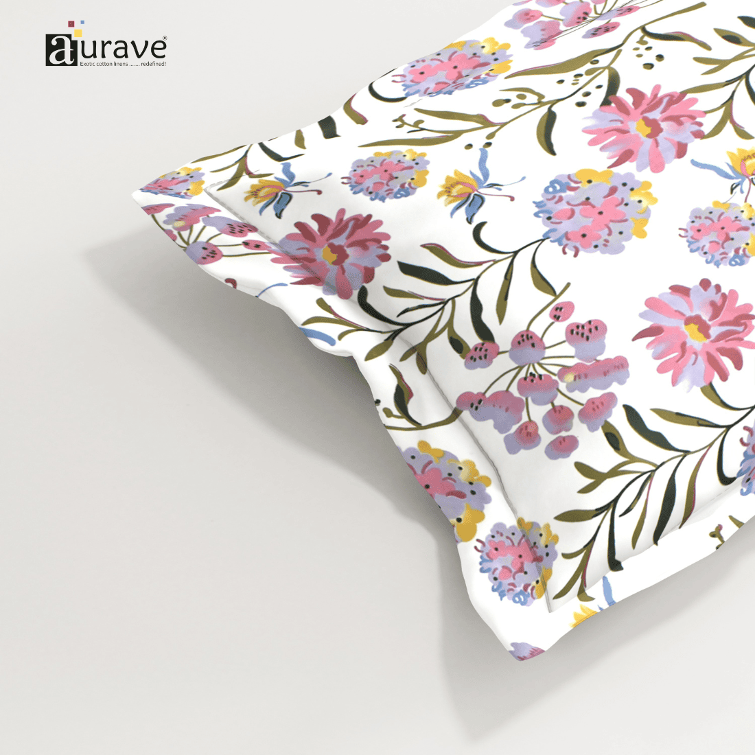 Printed Floral  Pillow Cover - Magenta