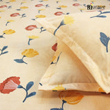 Floral 210 TC Fitted bedsheet with Pillow Covers - Peach