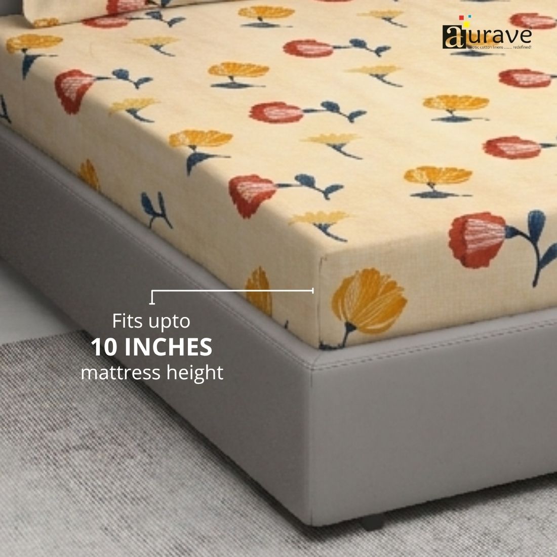 Floral 210 TC Fitted bedsheet with Pillow Covers - Peach