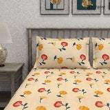 Floral 210 TC Flat bedsheet with Pillow Covers - Peach