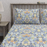 Floral 210 TC Flat bedsheet with Pillow Covers - Blue