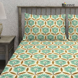 Floral 210 TC Flat bedsheet with Pillow Covers - Green
