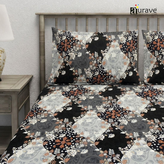 Floral 210 TC Flat bedsheet with Pillow Covers - Multicolor