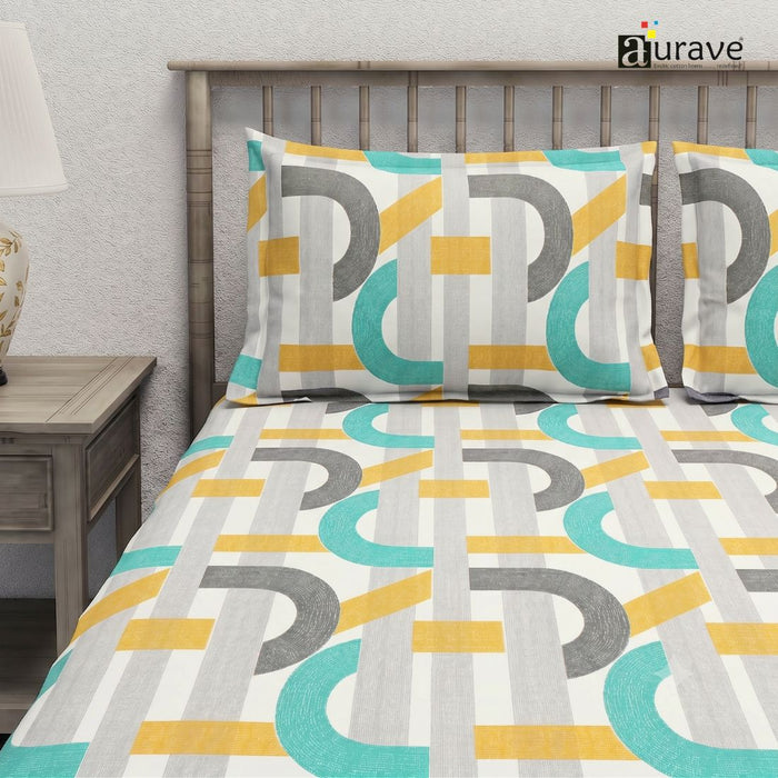Geometrical 210 TC Flat bedsheet with Pillow Covers - Multicolor