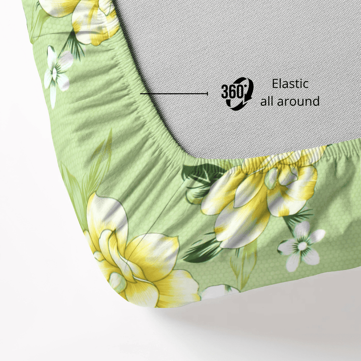 Floral Cotton Fitted Bedsheet with design fits 6 inch mattress