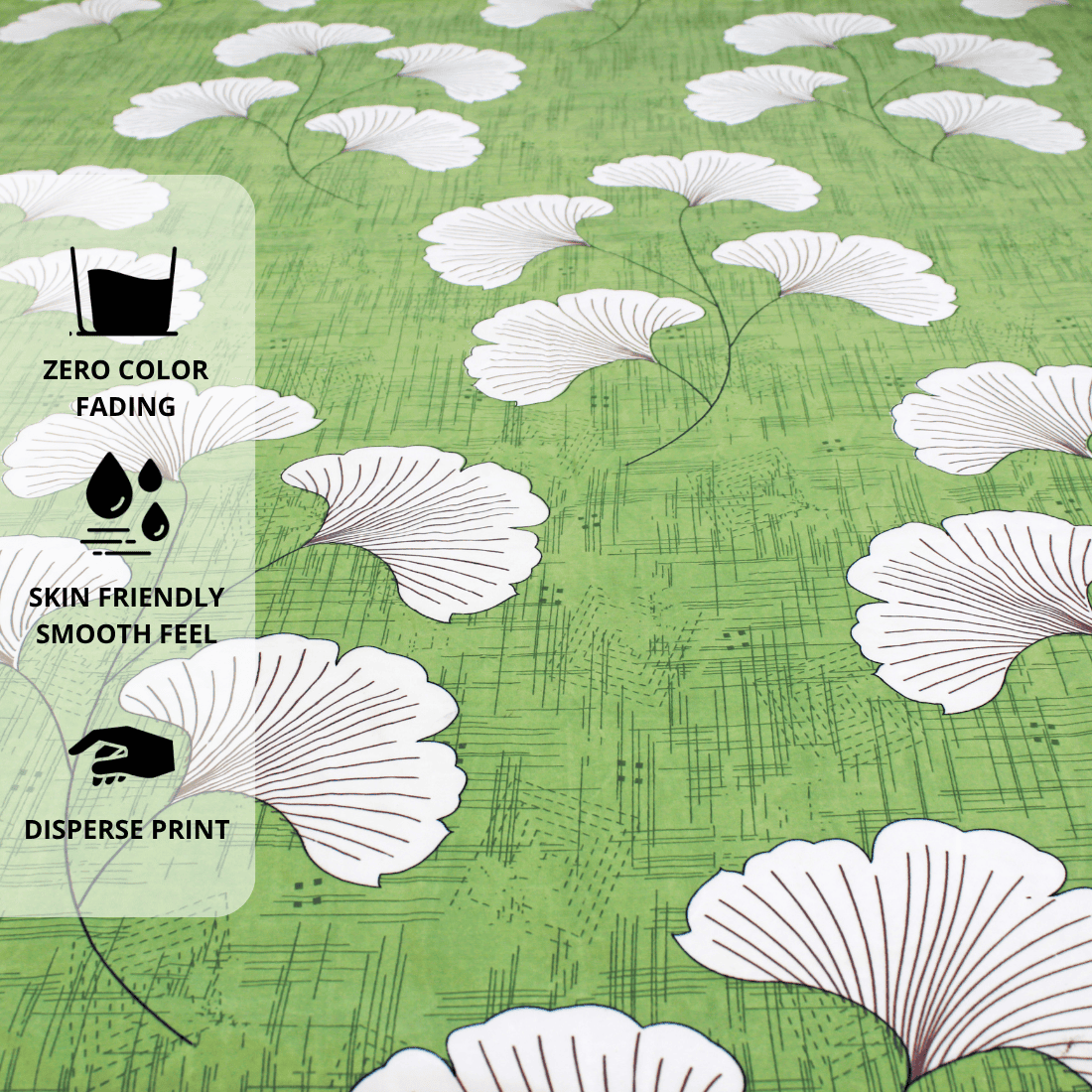 Close up of green Floral cotton bedsheet design