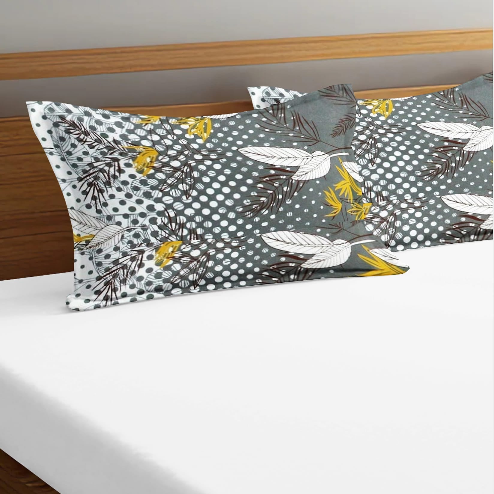 Soft Floral Print Pillow Cover Set In Grey Online At Best prices(2 Pcs)