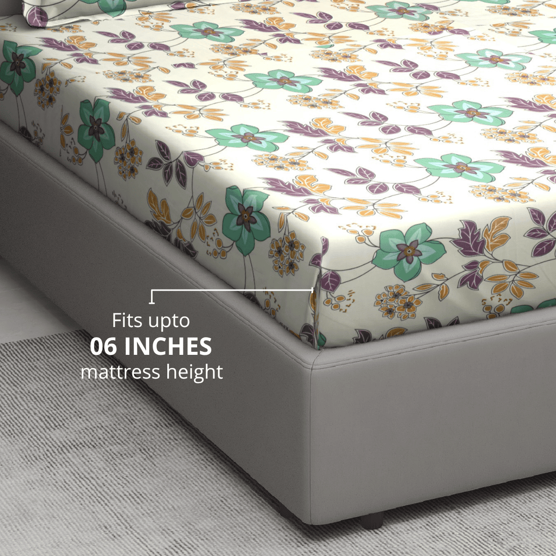 Floral Cotton fitted bedsheet for mattresses up to 6 inches deep