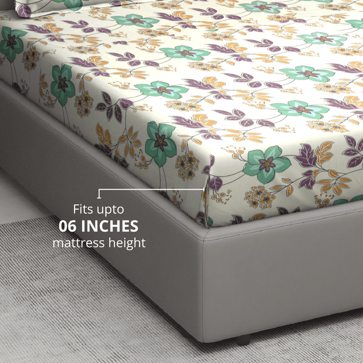 Floral Cotton fitted bedsheet for mattresses up to 6 inches deep