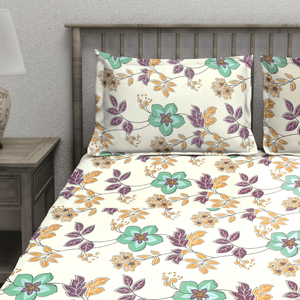 Floral Cotton Fitted bedsheet with matching pillow covers 