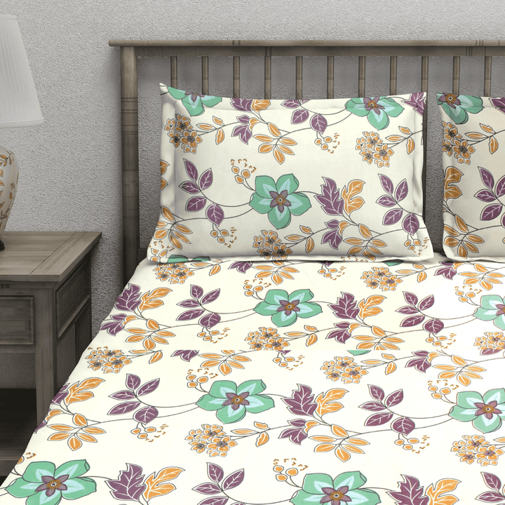 Floral Cotton Fitted bedsheet with matching pillow covers 