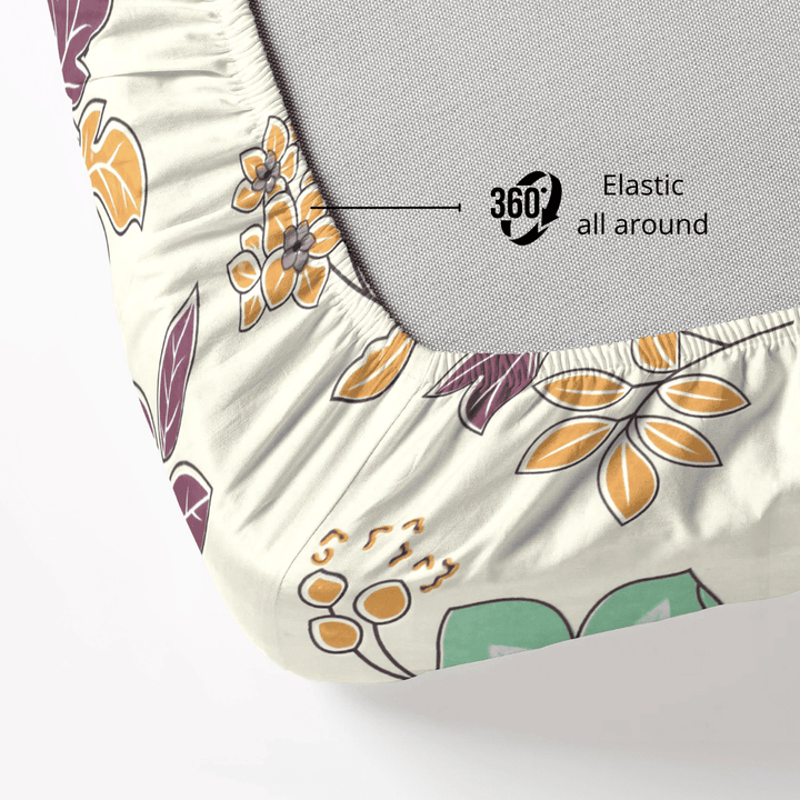 Floral Cotton Fitted Bedsheet 360 Elastic Design