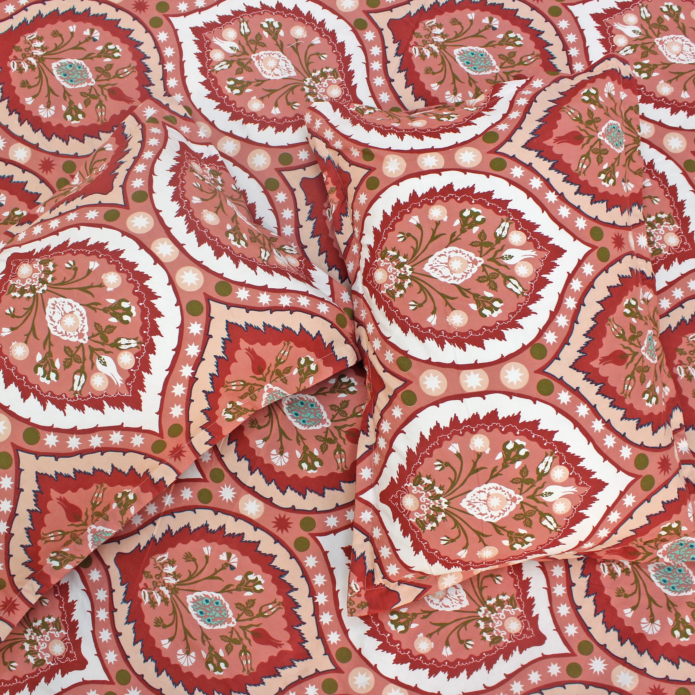Red Damask bedsheet set with matching pillow covers  