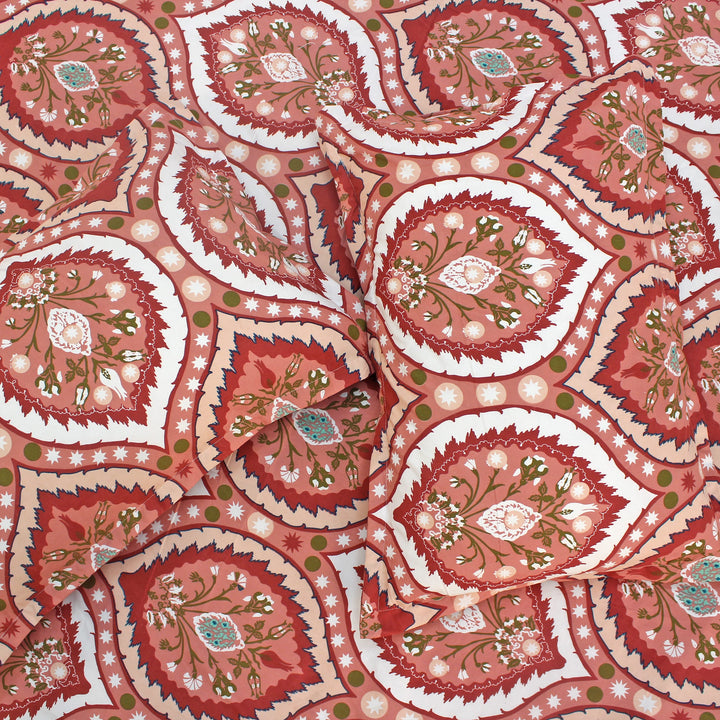 Red Damask bedsheet set with matching pillow covers  