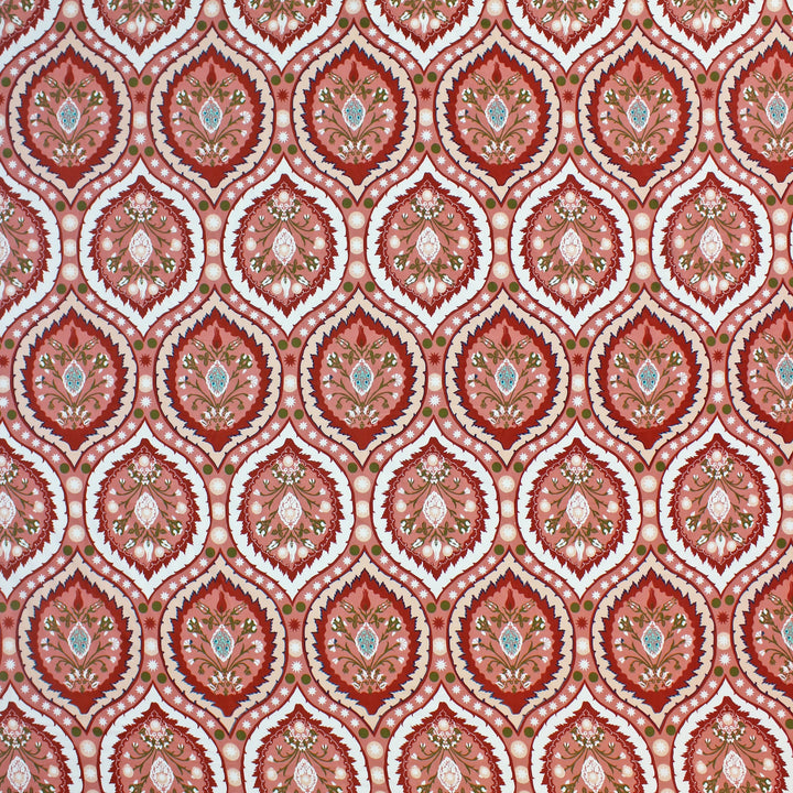 Red print cotton fabric with traditional Indian design