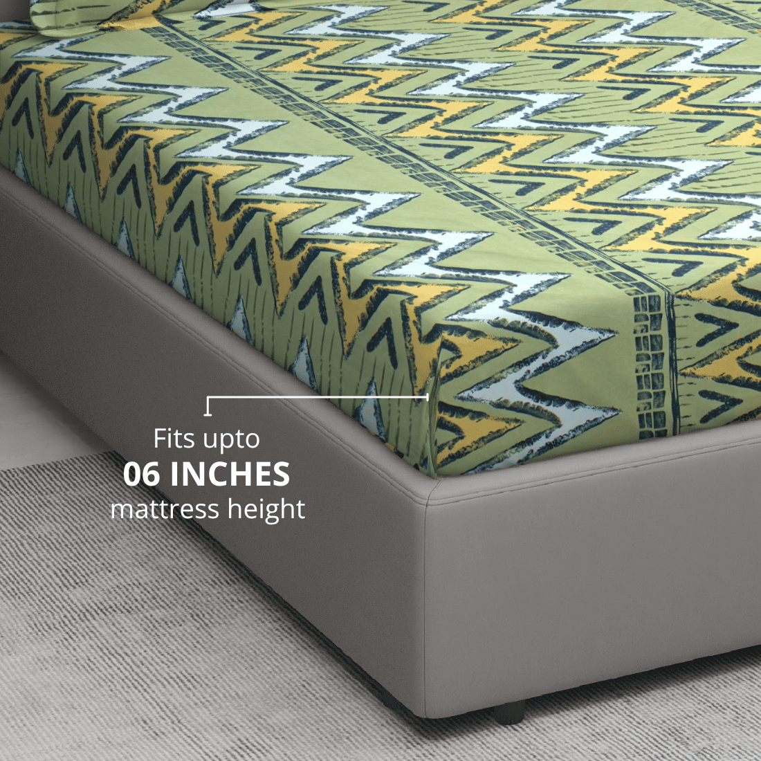 Soft cotton blend fitted bedsheet with mattress fit view
