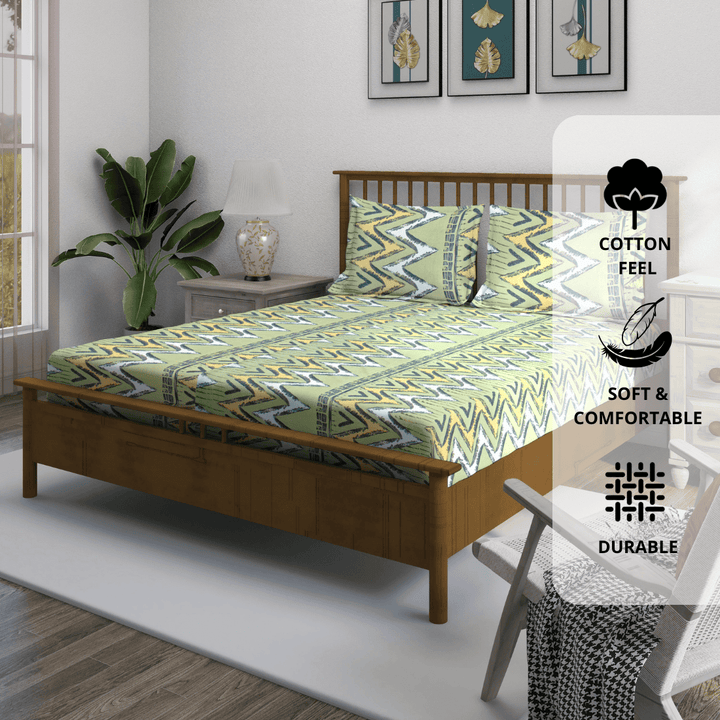 Cotton blend double bedsheet with green 