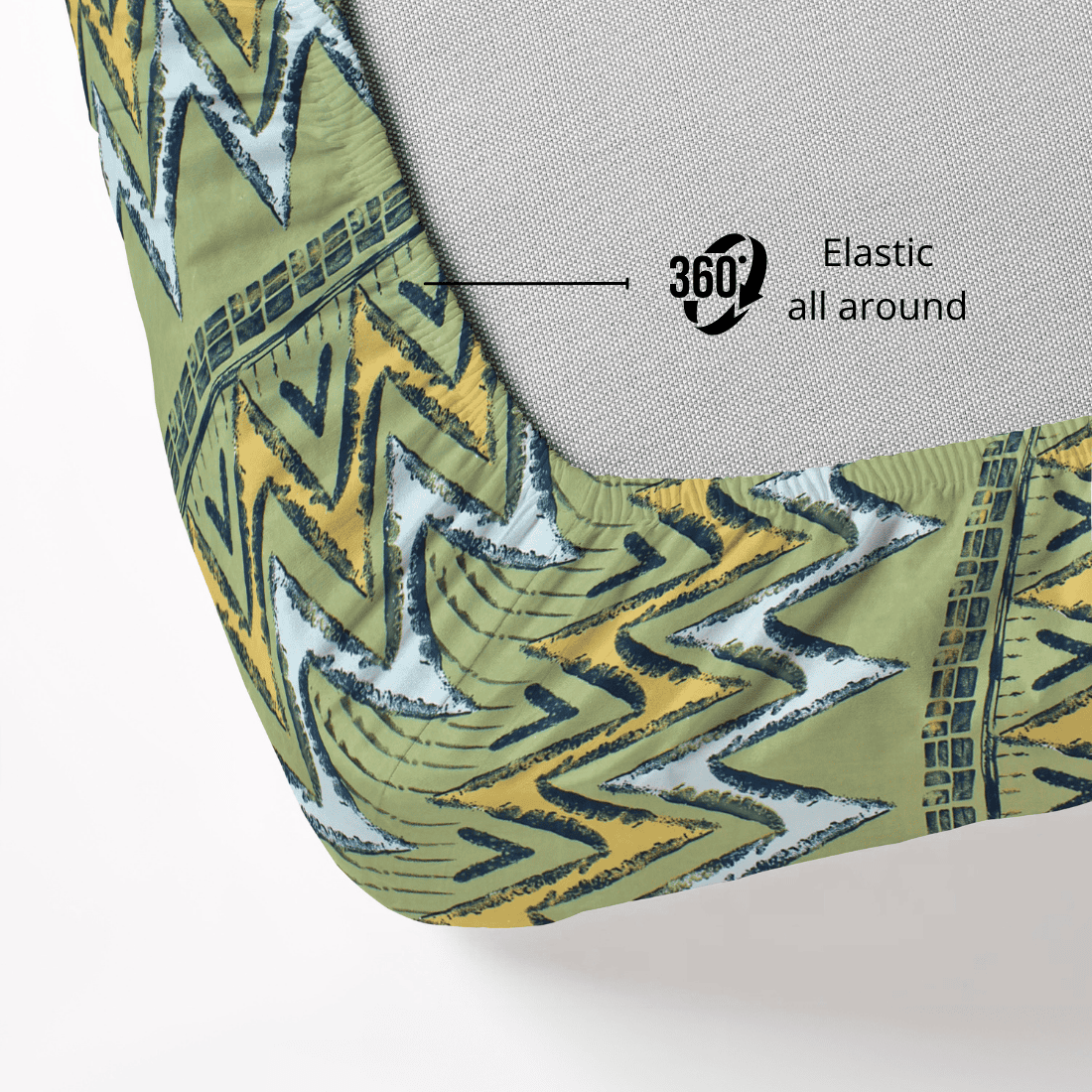 Cotton blend fitted bedsheet with mustard abstract elastic all around