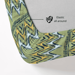 Cotton blend fitted bedsheet with mustard abstract elastic all around