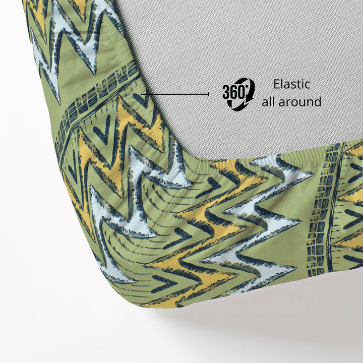 Cotton blend fitted bedsheet with mustard abstract elastic all around