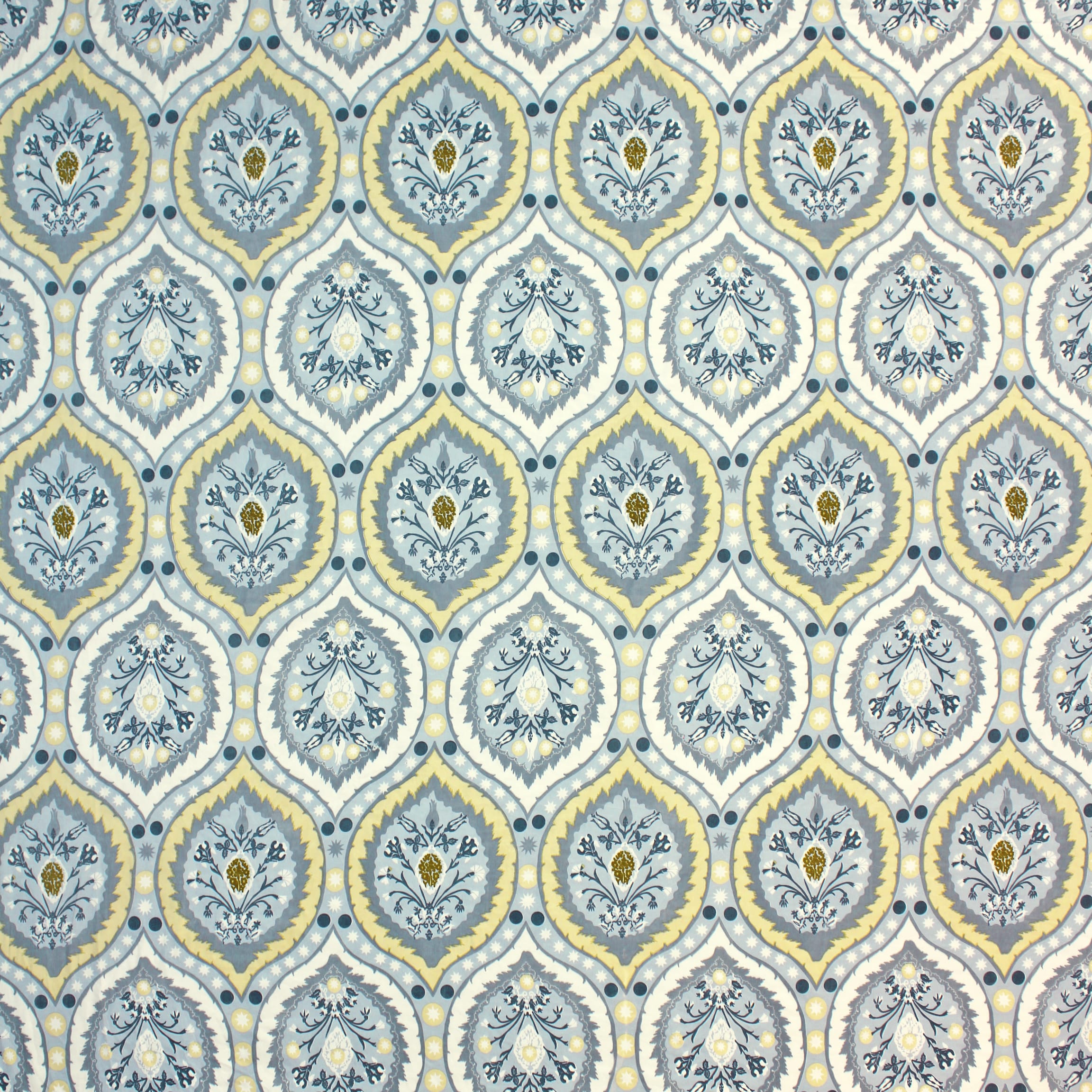 Cotton blend double bedsheet with blue and beige floral print pattern