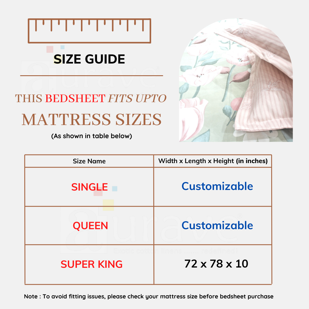 Floral Cotton Fitted Bedsheet(300 TC) -Multicolor online in India