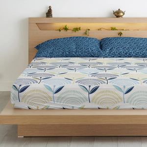 Soft Cotton Print 300 TC Fitted Bedsheet In Multicolor At Best Prices