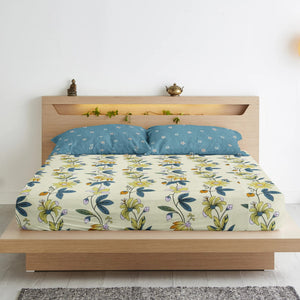 Floral Cotton Fitted Bedsheet(300 TC) -Multicolor online in India