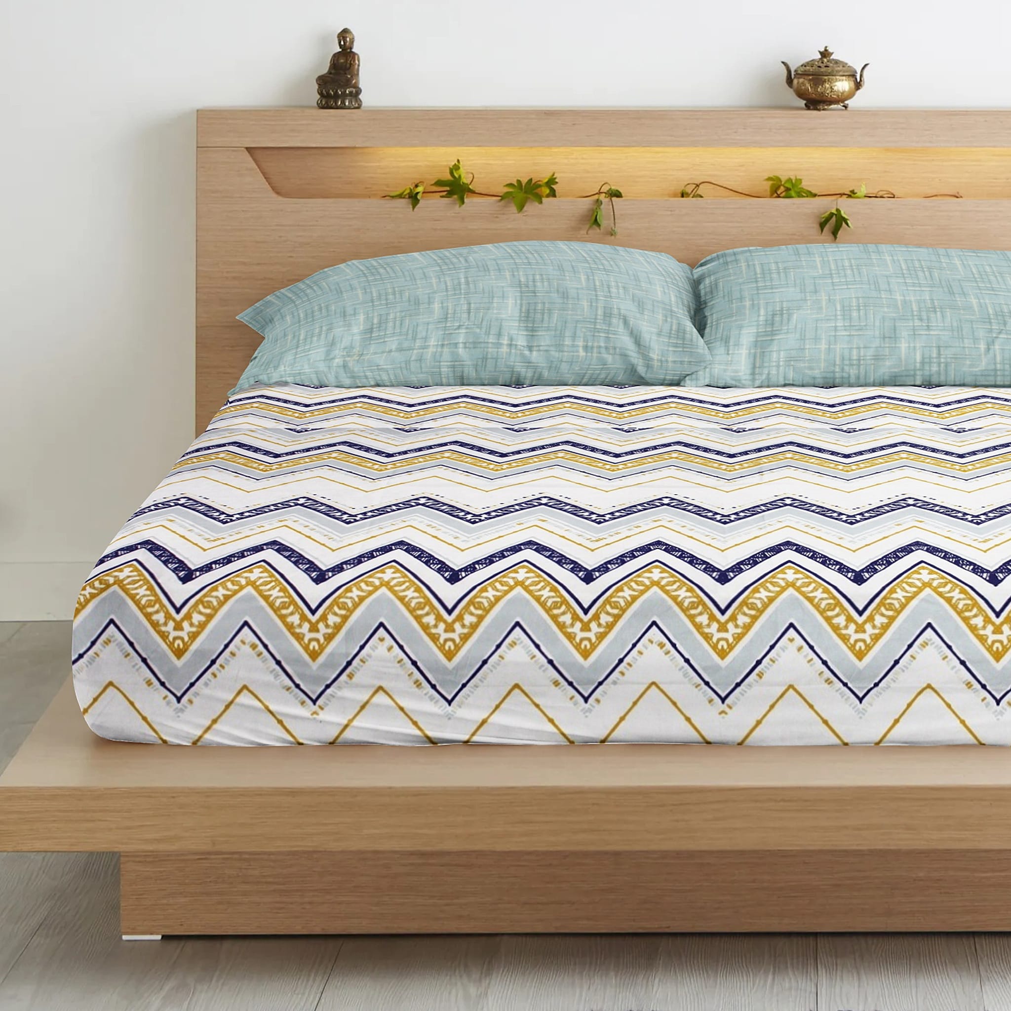 Geometrical Cotton Fitted Bedsheet(300 TC) -Multicolor online in India