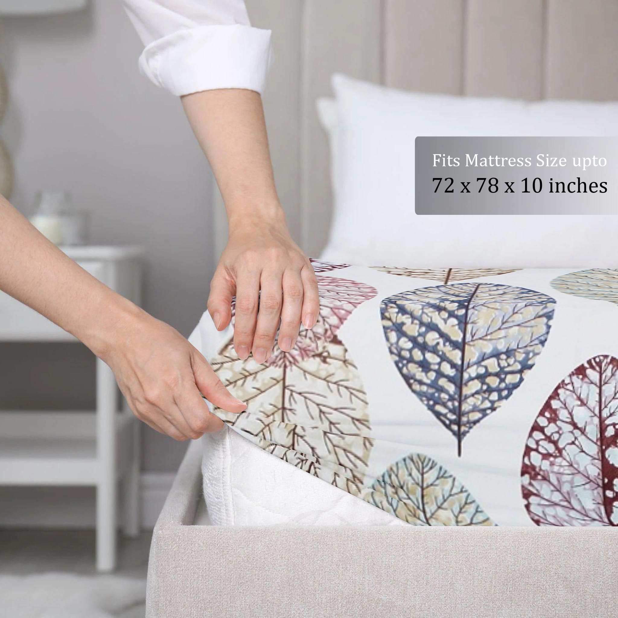 Floral Cotton Fitted Bedsheet(300 TC) -Multicolor online in India