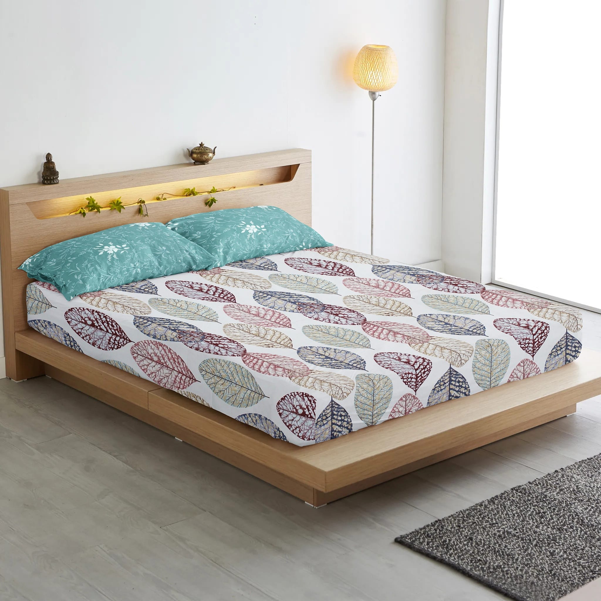 Floral Cotton Fitted Bedsheet(300 TC) -Multicolor online in India